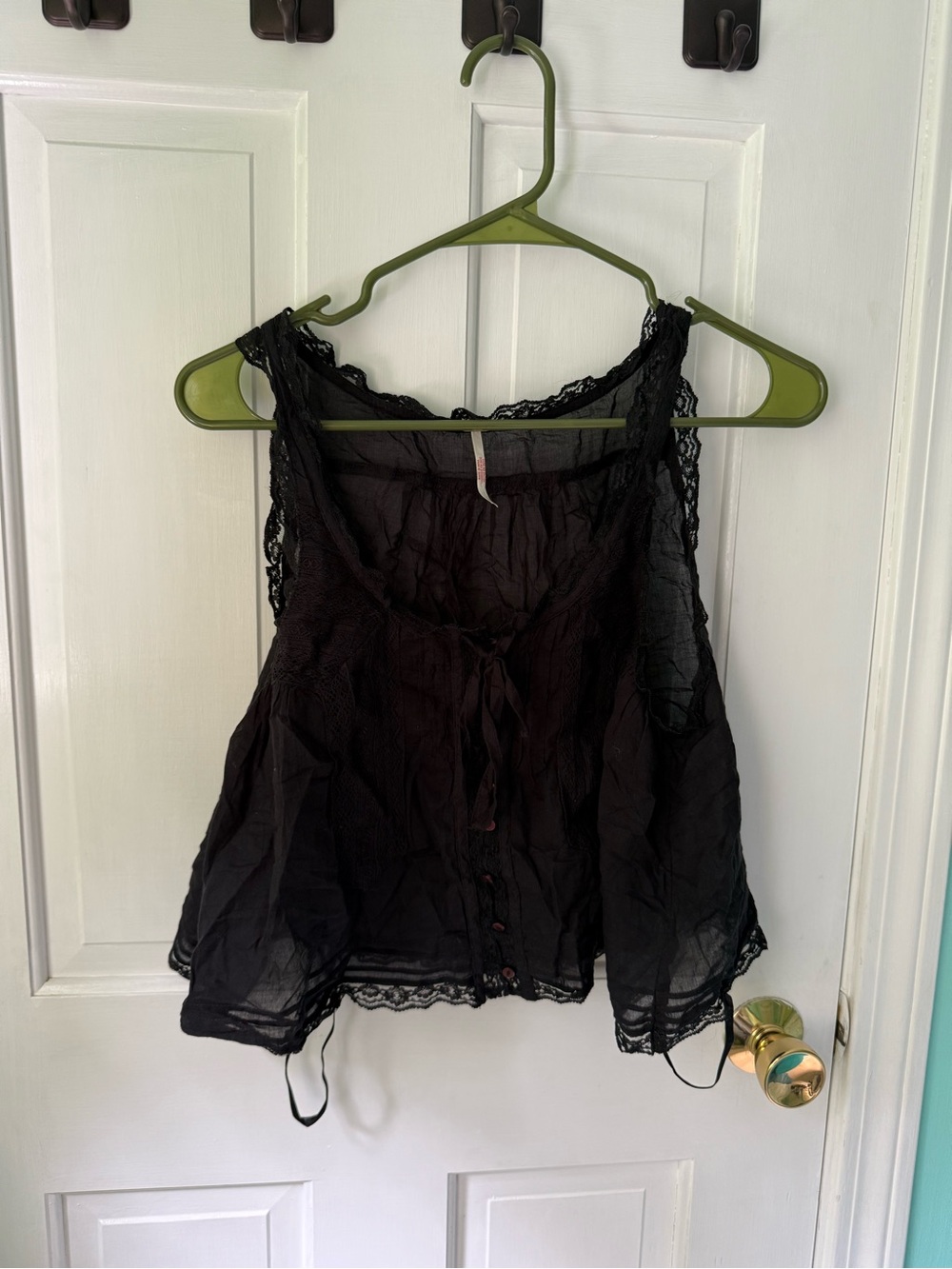 Free People Black Lace-Trim Sheer Tank Top - Picture 1 of 4
